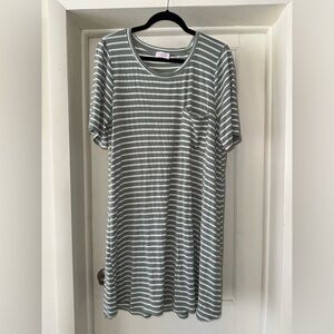 Pink Lily Olive and White Striped T-Shirt Style Dress